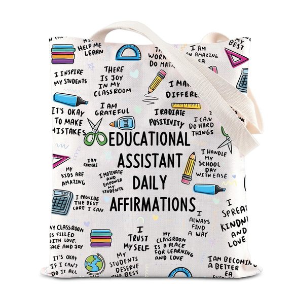 Educational Assistant Daily Affirmations Gift Teaching Assistant Tote Bag C :P - Picture 1 of 6